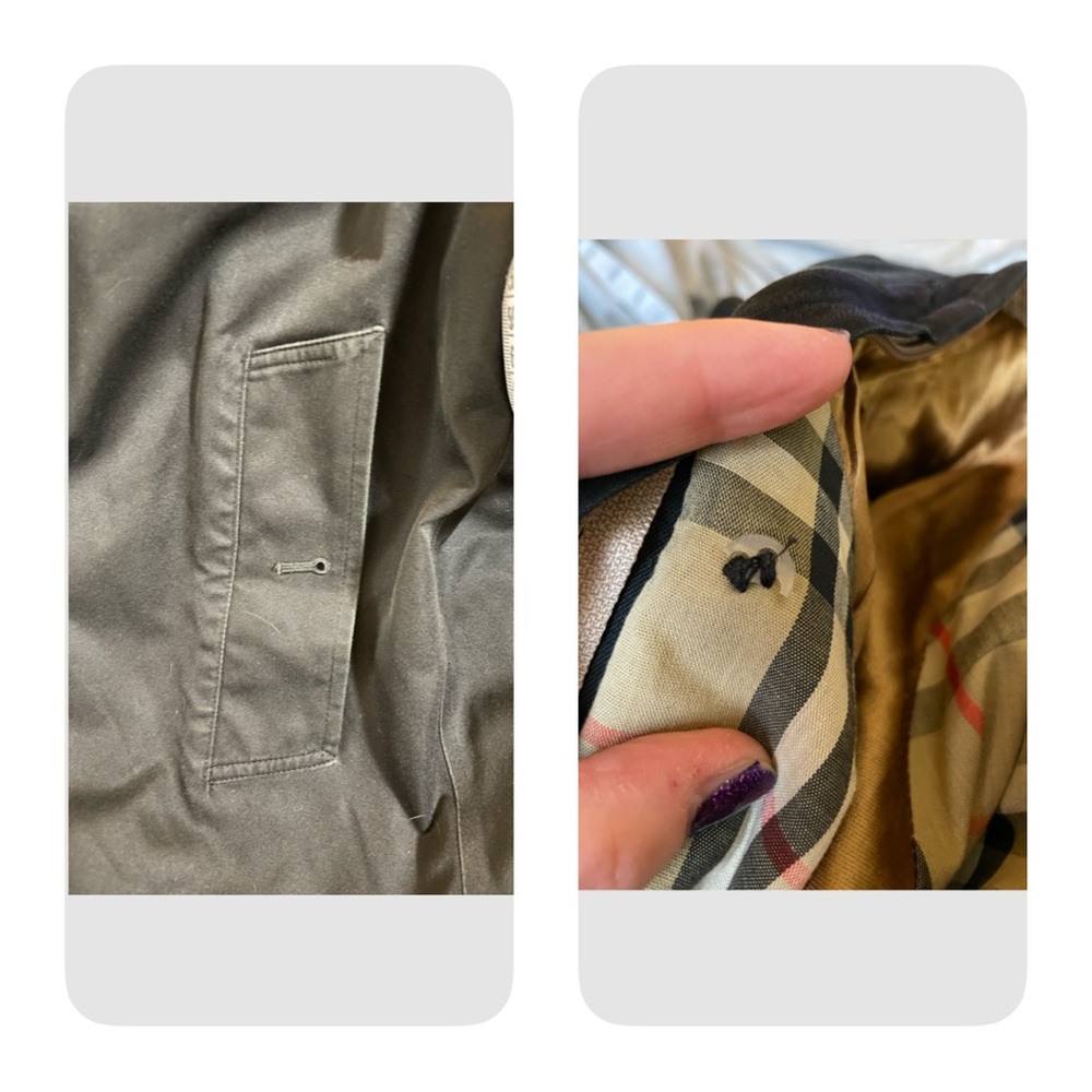 Burberry Vintage Trench Coat Black Authentic Nova Check Double Breasted 14 XLong - Picture 13 of 16